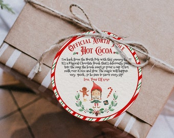 Editable Elf Hot Chocolate Bomb Tag Elf Arrival Hot Chocolate Bomb Gift Tag Instruction North Pole Hot Cocoa Bomb Tag Instant Download LE