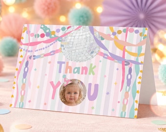 1st Birthday Thank You Card Fun To Be One Whimsical Party For A Girl Garland Pastel Rainbow Photo Thank You Template Digital Download U71