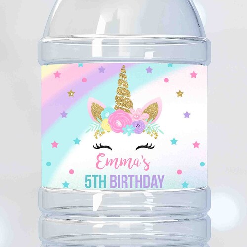 Editable Unicorn Water Bottle Labels Pink And Gold Magical Etsy