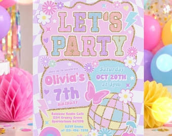 Invitación editable para fiesta de cumpleaños de adolescentes estilo preppy ¡Vamos de fiesta! Invitación para fiesta de cumpleaños disco estilo universitario ¡Descarga instantánea! E3T
