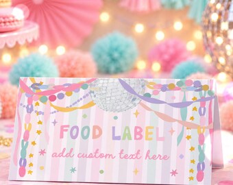 1st Birthday Food Labels Fun To Be One Whimsical Party For A Girl Garland Pastel Rainbow Tag For Buffet Or Place Cards Digital Download U71