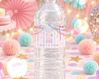 1st Birthday Water Bottle Labels Fun To Be One Whimsical Birthday Party For A Girl Garland Pastel Rainbow Decor Digital Download U71