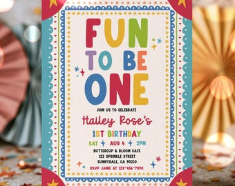 Editable Fun To Be One Birthday Invitation Boy Vintage Whimsical Frame First Birthday Party Invite Instant Download T4G