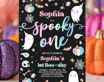 Editable Spooky One Halloween Ghost 1st Birthday Party Invitation Cute Pink Ghost 1st Birthday Spooktacular 1st Birthday Instant Download DQ