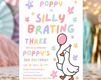 Editable Silly Goose Birthday Party Invitation Silly-Brating Rainbow Silly Goose Girl Any Age Birthday Party Instant Download CT2