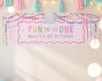 1st Birthday Party Banner Fun To Be One Whimsical Birthday Party For A Girl Garland Pastel Rainbow Backdrop Decorations Digital Download U71