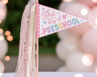 Back to School Pennant Flag Girl First Day of Preschool Photo Prop Flag Printable Instant Download GG1