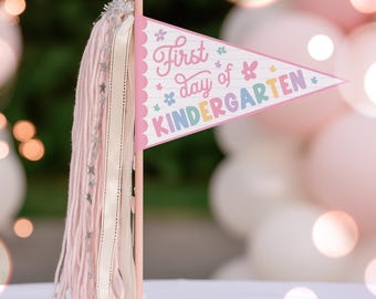 Back to School Pennant Flag Girl First Day of Kindergarten Photo Prop Flag Printable Instant Download GG1
