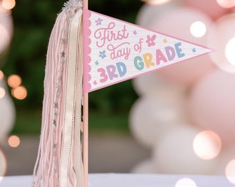 Back to School Pennant Flag Girl First Day of 3rd Grade Photo Prop Flag Printable Instant Download GG1