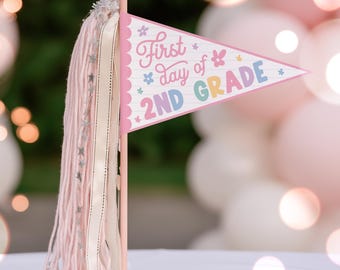 Back to School Pennant Flag Girl First Day of 2nd Grade Photo Prop Flag Printable Instant Download GG1