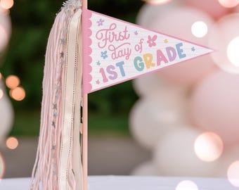 Back to School Pennant Flag Girl First Day of 1st Grade Photo Prop Flag Printable Instant Download GG1