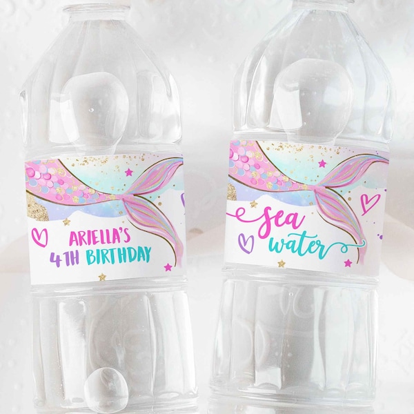 Editable Mermaid Birthday Water Bottle Labels Mermaid Juice Bottle Labels Whimsical Mermaid Under The Sea Instant Download Editable File UH