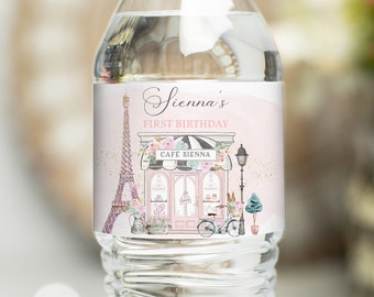 Editable Paris Birthday Party Water Bottle Labels French Parisian Cafe Tea Party Oh La La Paris Patisserie Party Decor Instant Download 7Y