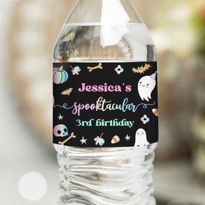 Editable Pastel Halloween Water Bottle Wrap Labels Pink Ghost Spooky Spooktacular Decor Halloween Birthday Decor Favors Instant Download DQ