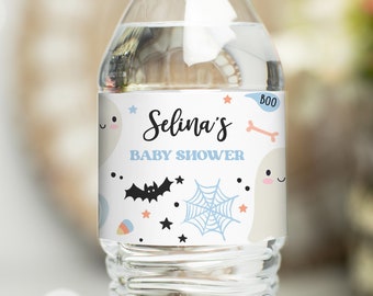 Editable Little Boo Baby Shower Water Bottle Labels Halloween Ghost Baby Shower A Little Boo Is Almost Due Baby Shower Instant Download VY