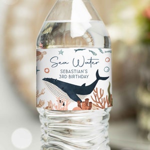 Editable Under the Sea Birthday Party Water Bottle Labels Whale Turtle Shark Jellyfish Sea Life Birthday Party Decor Instant Download J9