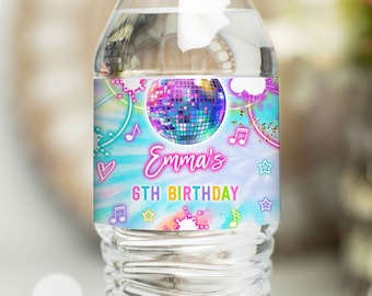 Editable Dance Birthday Party Water Bottle Label Wraps Tie Dye Dance Glow Neon Dance Party Favors Disco Dance Party Instant Editable File Y1