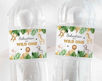 Editable Safari Water Bottle Labels Safari Wild One Bottle Wraps Safari Jungle Animals Safari Birthday Party Favors Instant Download 25