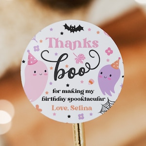 Editable Pink Halloween Ghost Birthday Party Favor Tags Cute Ghost Spooky One Two Spooky Favors Spooktacular Halloween Instant Download F6