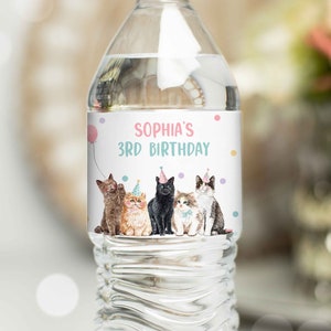 Editable Kitten Birthday Party Water Bottle Wraps Calling All Paw-ty Animals Birthday Decor Let&#39;s Pawty Kitty Cat Party Instant Download KL