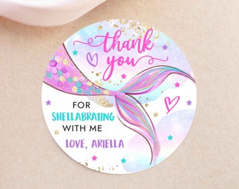 Editable Mermaid Birthday Favor Tag Mermaid Gift Tag Whimsical Mermaid Under The Sea Sticker Tag Topper Instant Download Editable File UH