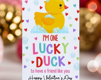 Editable Valentines Rubber Duck Gift Tag One Lucky Duck Valentines Day Tag Non Candy Classroom Valentine's Day Tag Instant Download VL