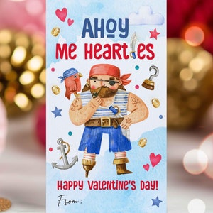 Editable Pirate Valentine&#39;s Day Gift Tag Valentine Pirate Ahoy Me Heartyies Gift Tag Classroom School Valentine Gift Tag Instant Download VL