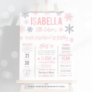 Winter ONEderland Birthday Poster Pink And Silver Winter ONEderland 1st Birthday Milestone Poster Instant Download Editable File Corjl F5