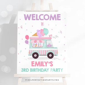 Ice Cream Truck Birthday Party Welcome Sign Girl Ice Cream Party Ice Cream Party Welcome Sign Summer Party Instant Editable Download YU