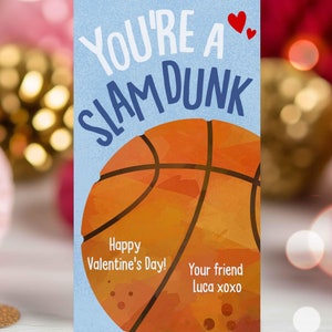 Editable Basketball Valentine's Day Gift Tag Valentine You're A Slam Dunk Basketball Tag Classroom School Valentine Tag Instant Download VL