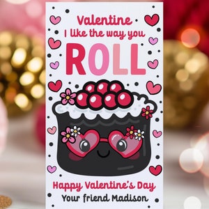 Editable Sushi Valentine&#39;s Day Gift Tag I Like The Way You Roll Sushi Valentine Tag Valentine Classroom Exchange Tag Instant Download VL