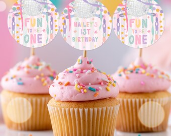 1st Birthday Cupcake Toppers Fun To Be One Whimsical Party For A Girl Garland Pastel Rainbow Party Favors Labels Digital Download U71