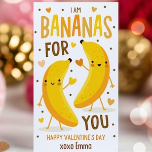 Editable Valentines Banana Gift Tags Valentines I'm Bananas For You Gift Tag Valentine Fruit Tag Classroom Gift Tag Instant Download VL