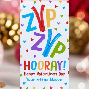 Editable Valentines Zipper Bracelet Gift Tag Zip Zip Hooray Valentines Day Tag Non Candy Classroom Valentine&#39;s Day Tag Instant Download VL