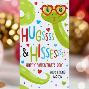 Editable Valentines Snake Gift Tag Hugs And Hisses Snake Valentine Gift Tag Valentine Reptile Classroom Student Gift Tag Instant Download VL