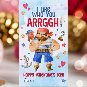 Editable Pirate Valentine&#39;s Day Gift Tag Valentine Pirate I Like Who You ARRGGH Tag Classroom School Valentine Gift Tag Instant Download VL