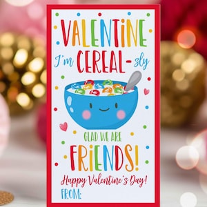 Editable Cereal Valentine's Day Gift Tag Valentine I'm Cereal-Sly Glad We Are Friends School Tag Valentine Gift Tag Instant Download VL