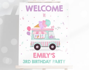 Ice Cream Truck Birthday Party Welcome Sign Girl Ice Cream Party Ice Cream Party Welcome Sign Summer Party Instant Editable Download YU