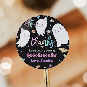 Editable Halloween Cute Ghost Favor Tags Pink Ghost Spooky One Two Spooky Favors Spooktacular Halloween Birthday Favors Instant Download DQ