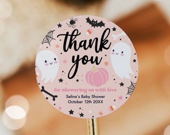 Editable Little Boo Baby Shower Favor Tag Halloween Girl Ghost Baby Shower A Little Boo Is Almost Due Baby Shower Favors Instant Download T3
