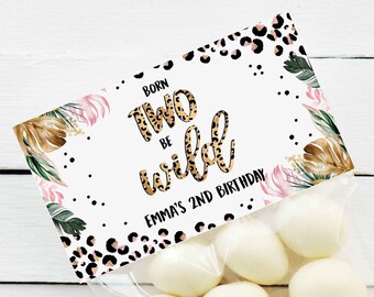 Editable Leopard Print Party Treat Bag Toppers Jungle Favors Two Be Wild 2nd Birthday Safari Jungle Animal Print Party Instant Download GY