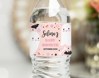 Editable Little Boo Baby Shower Water Bottle Labels Halloween Girl Ghost Baby Shower Little Boo Is Due Baby Shower Decor Instant Download T3