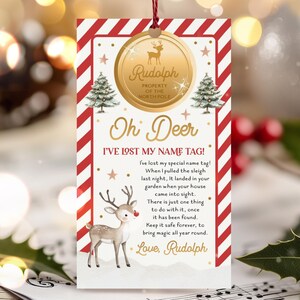 EDITABLE Rudolph's Lost Name Tag Printable Christmas Eve Tradition Santa's Reindeer Lost Tag Christmas Eve Box Stocking Instant Download YG6