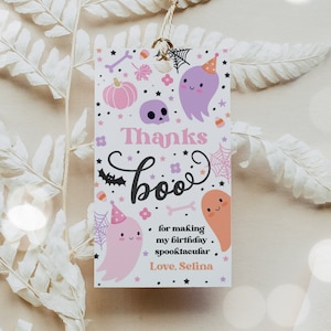 Editable Pink Halloween Ghost Birthday Party Favor Tags Cute Ghost Spooky One Two Spooky Favors Spooktacular Halloween Instant Download F6