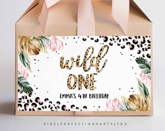 Editable Leopard Print Party Gable Box Labels Jungle Gift Box Labels Wild One Leopard Print Jungle 1st Birthday Favors Instant Download GY