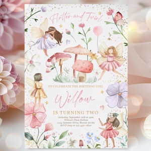 Editable Fairy Birthday Invitation Whimsical Enchanted Pixie Fairy Party Magical Floral Fairy Princess Party Instant Download Editable SF