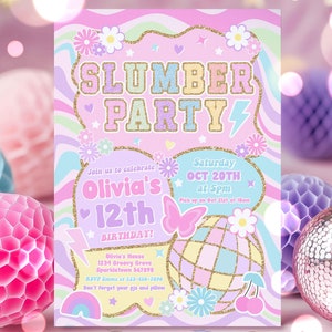Editable Slumber Birthday Party Invitation Preppy Tween Teen Varsity Fashion Sleepover Party Slumber Pajama Party Instant Download EC5