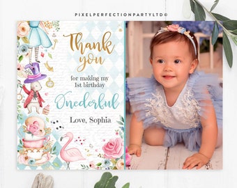 Alice in Onederland First Birthday Thank Your Card Folded or Flat Baby Shower Thank You Card Alice Alice in Wonderland Thank You Card