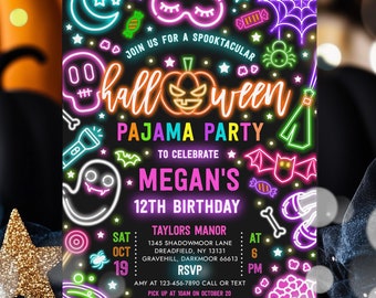 Editable Halloween Pajama Party Birthday Invitation Spooky