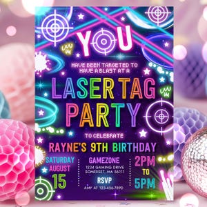 Editable Laser Tag Birthday Party Invitation Neon Glow Laser Tag Birthday Party Neon Glow Laser Quasar Birthday Party Instant Download TR1